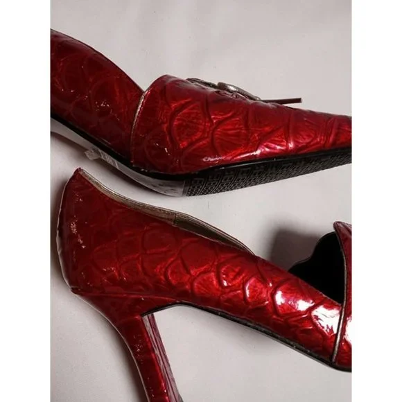 BELLINI Size 6 Medium Leather Upper Red Embosses Pointed Toe‎ 3" Heels - Picture 3 of 11